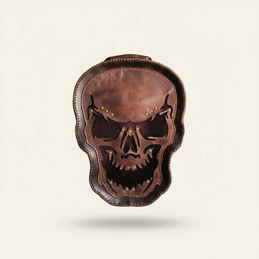 The Outlaw - Motorcu Tarzı Kuru Kafa Tasarımlı Deri Bel Çantası Mağazam