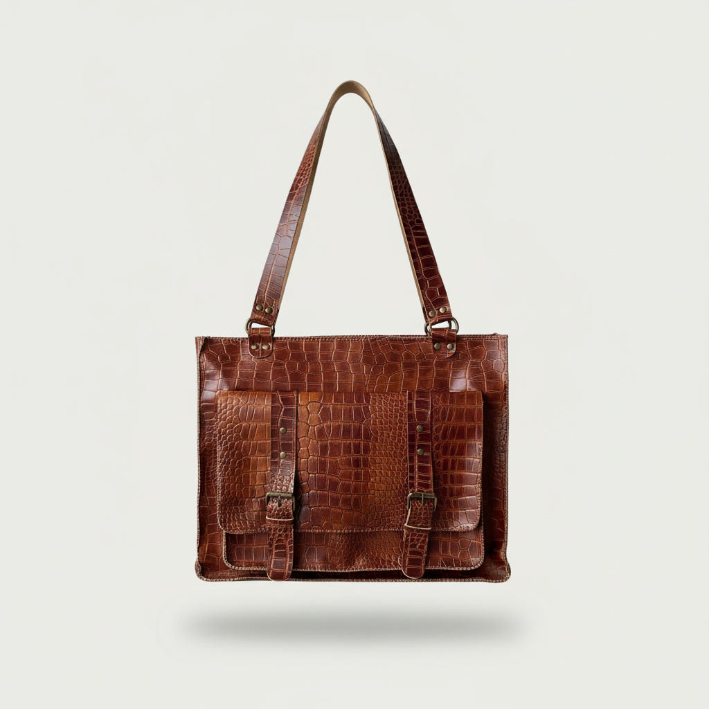 The Milano Tote - Timsah (Kroko) Desenli Hakiki Deri Omuz Çantası Mağazam