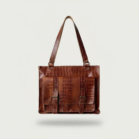 The Milano Tote - Timsah (Kroko) Desenli Hakiki Deri Omuz Çantası Mağazam