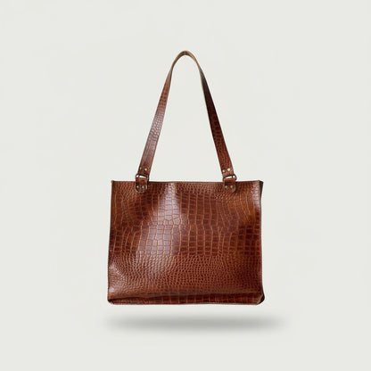 The Milano Tote - Timsah (Kroko) Desenli Hakiki Deri Omuz Çantası Mağazam